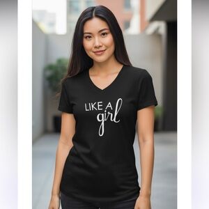 Cents of style black vneck T-shirt with white fun sayings on front. New